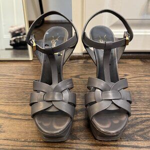 YSL Saint Laurent Women's Tribute Dark Gray Heels Size 37.5